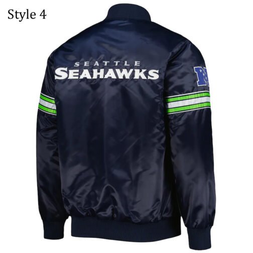 College Seattle Seahawks Prime Time Navy Blue Satin Jacket - Image 8