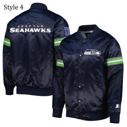 College Seattle Seahawks Prime Time Navy Blue Satin Jacket - Image 12