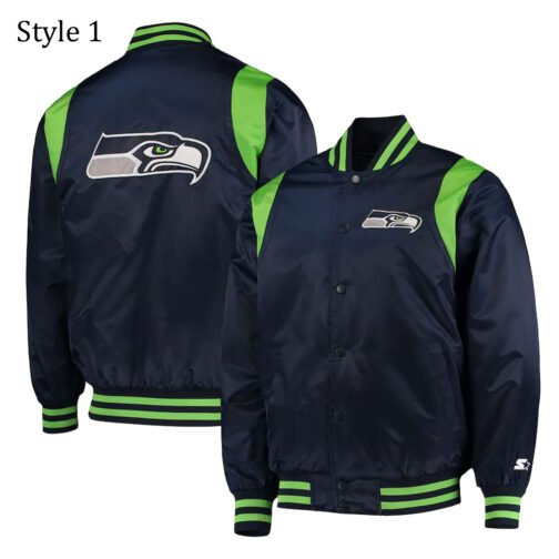 College Seattle Seahawks Prime Time Navy Blue Satin Jacket - Image 9
