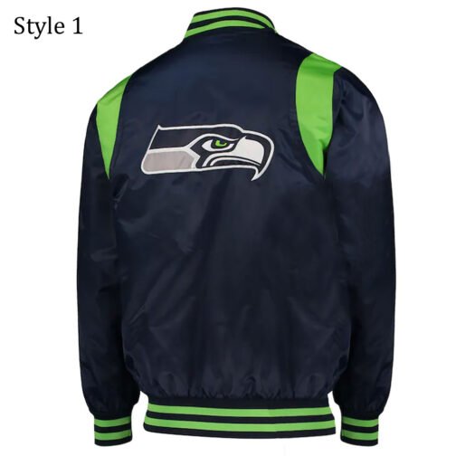 College Seattle Seahawks Prime Time Navy Blue Satin Jacket - Image 5