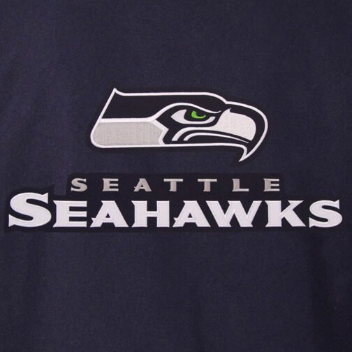 Seattle Seahawks Bomber Navy Blue Wool Jacket - Image 7