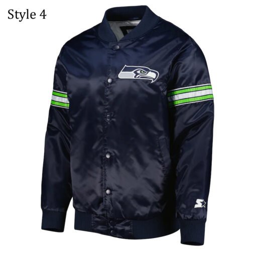 College Seattle Seahawks Prime Time Navy Blue Satin Jacket - Image 4
