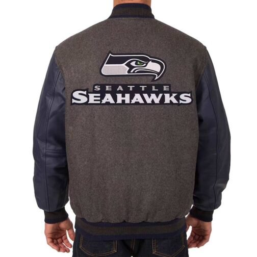 Seattle Seahawks Charcoal and Navy Varsity Jacket - Image 2