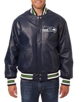Varsity Seattle Seahawks Navy Blue Leather Jacket