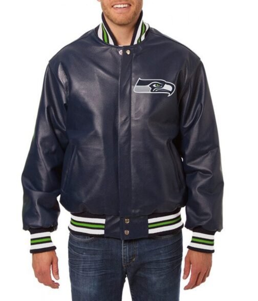 Varsity Seattle Seahawks Navy Blue Leather Jacket
