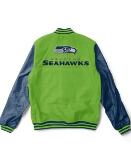 Letterman Seattle Seahawks Light Green and Blue Jacket