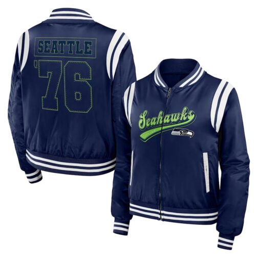 Seattle Seahawks Navy Bomber Full-Zip Jacket - Image 3