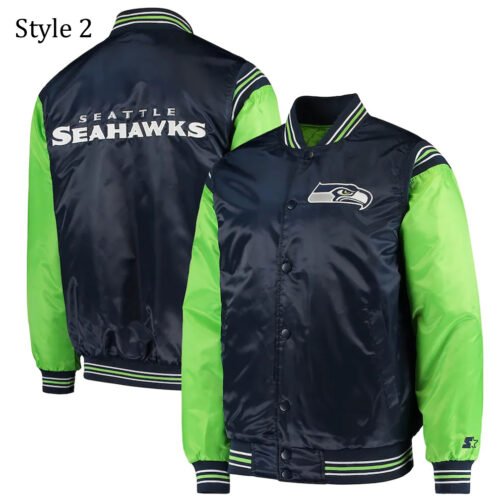 College Seattle Seahawks Prime Time Navy Blue Satin Jacket - Image 10