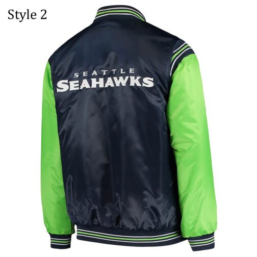 College Seattle Seahawks Prime Time Navy Blue Satin Jacket - Image 6