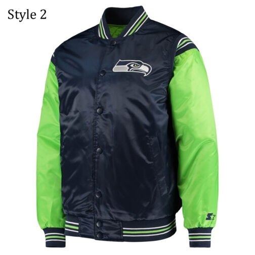 College Seattle Seahawks Prime Time Navy Blue Satin Jacket - Image 2
