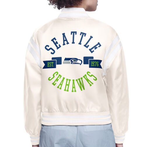 Seattle Seahawks Printed Logo Varsity Satin Jacket - Image 4