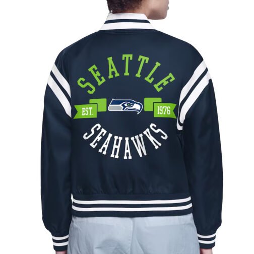 Seattle Seahawks Printed Logo Varsity Satin Jacket - Image 3