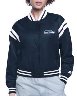 Seattle Seahawks Printed Logo Varsity Satin Jacket