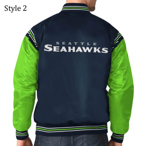 College Seattle Seahawks Prime Time Navy Blue Satin Jacket - Image 13