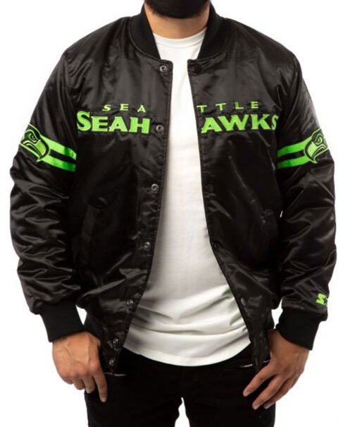 Seattle Seahawks Starter Bomber Black Jacket - Image 2