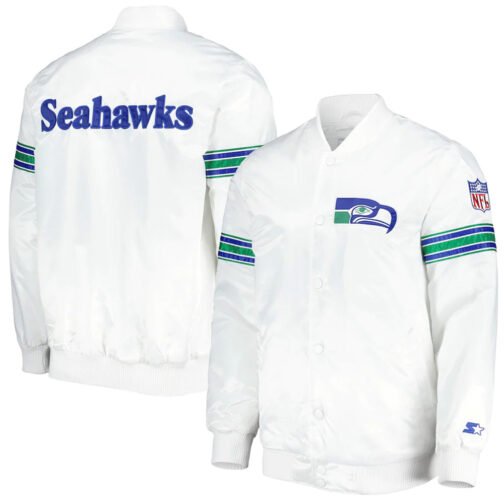 White Seattle Seahawks The Power Forward Satin Jacket - Image 3