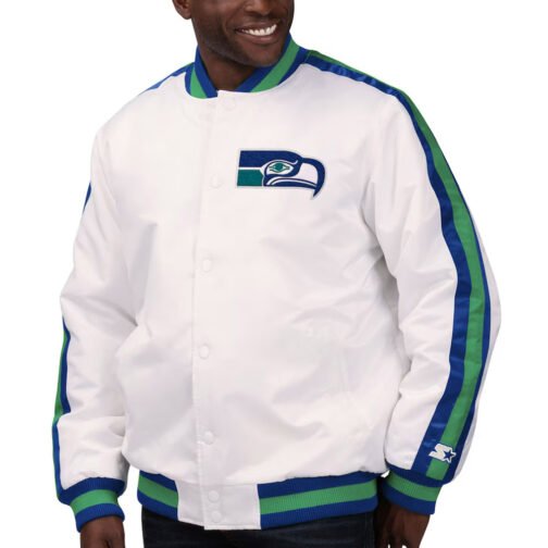 Seattle Seahawks White Throwback D-Line Jacket - Image 4