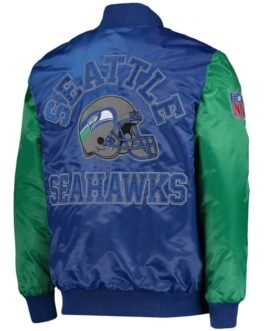 Seattle Seahawks Throwback Blue and Green Varsity Satin Jacket