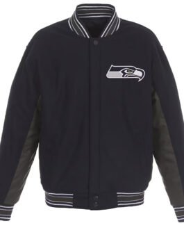 Seattle Seahawks Black and Gray Varsity Wool Jacket
