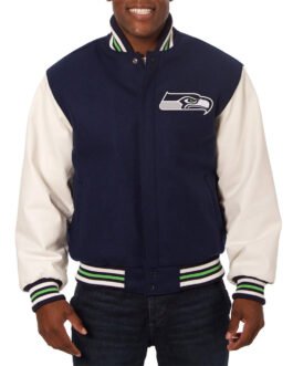 Varsity Seattle Seahawks Blue and White Two-Tone Jacket
