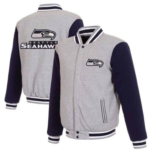 Seattle Seahawks Varsity Gray and Navy Wool Jacket - Image 3