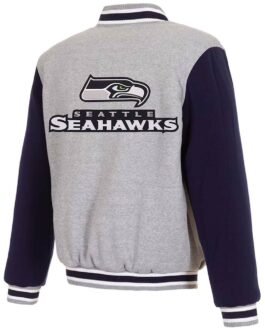 Seattle Seahawks Varsity Gray and Navy Wool Jacket