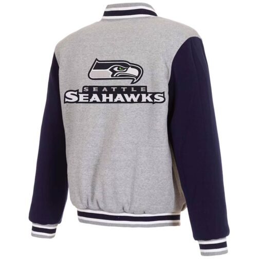Seattle Seahawks Varsity Gray and Navy Wool Jacket - Image 2