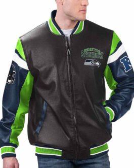 Seattle Seahawks Black Varsity Full-Zip Leather Jacket