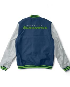 Varsity Seattle Seahawks Gray and Navy Blue Jacket