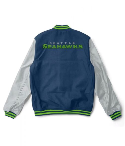 Varsity Seattle Seahawks Gray and Navy Blue Jacket - Image 2