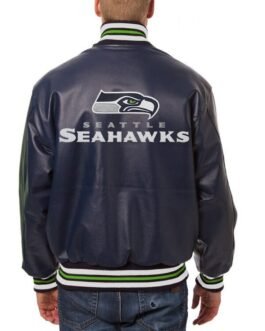 Varsity Seattle Seahawks Navy Blue Leather Jacket