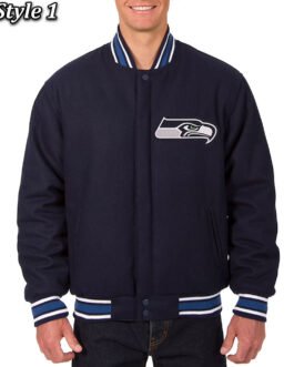Seattle Seahawks Bomber Navy Blue Wool Jacket