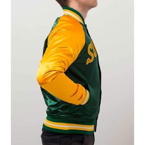 Seattle Supersonics Tough Season Green/Yellow Satin Jacket - Image 4