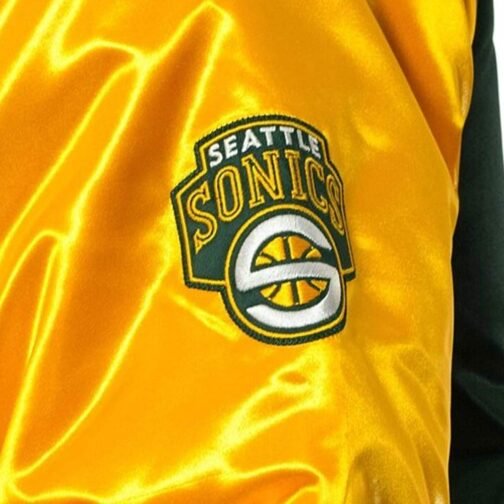 Seattle Supersonics Tough Season Green/Yellow Satin Jacket - Image 6