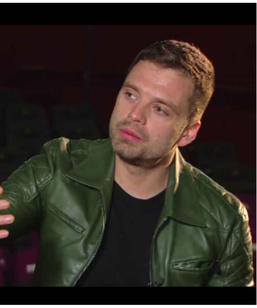 Sebastian Stan Motorcycle Quilted Green Leather Jacket - Image 5