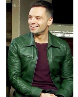 Sebastian Stan Motorcycle Quilted Green Leather Jacket