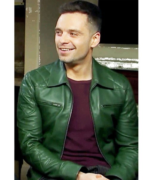 Sebastian Stan Motorcycle Quilted Green Leather Jacket - Image 2