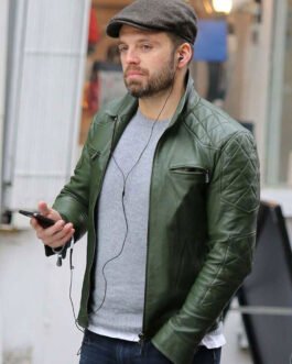 Sebastian Stan Motorcycle Quilted Green Leather Jacket