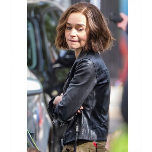 Secret Invasion Emilia Clarke Biker Black Leather Jacket - Image 7