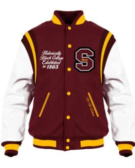 Shaw University Maroon and White Varsity Jacket