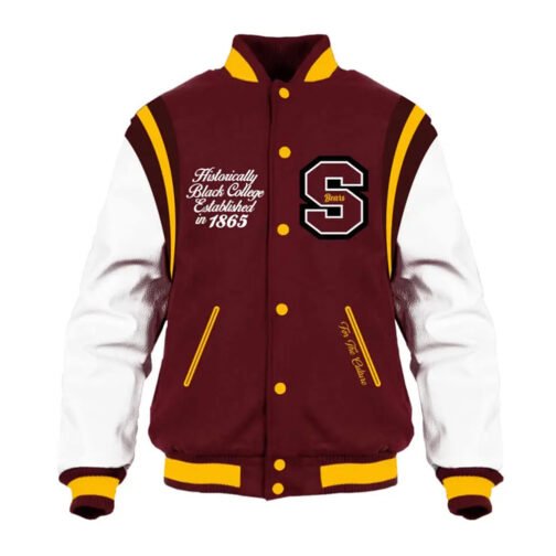 Shaw University Maroon and White Varsity Jacket