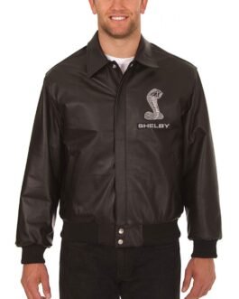 Shelby Embroidered Shirt Collar Leather Jacket