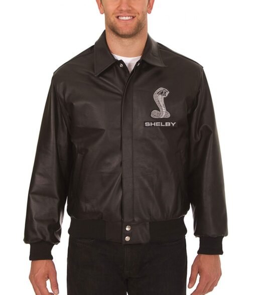 Shelby Embroidered Shirt Collar Leather Jacket