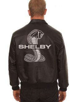 Shelby Embroidered Shirt Collar Leather Jacket