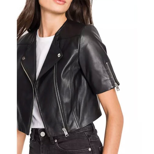Women’s Short Sleeve Leather Jacket - Image 4