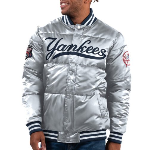 NY Yankees Bronx Silver Puffer Jacket