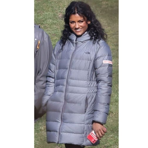 Sex Education Simone Ashley Puffer Gray Hooded Coat - Image 5