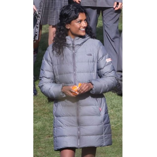 Sex Education Simone Ashley Puffer Gray Hooded Coat - Image 2