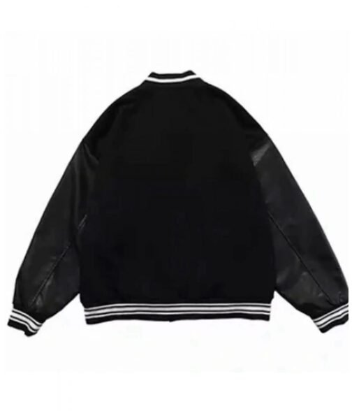 Skeleton Bad To The Bone Patchwork Varsity Wool/Leather Jacket - Image 6