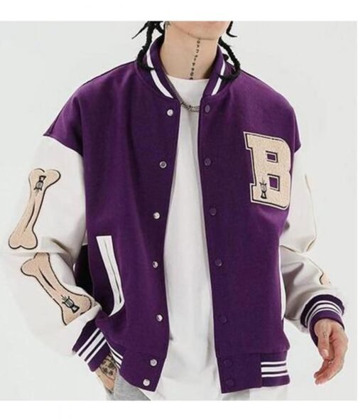 Skeleton Bad To The Bone Patchwork Varsity Wool/Leather Jacket - Image 10